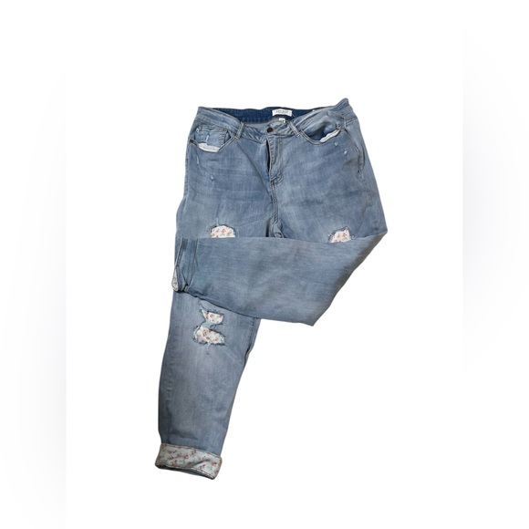 JUDY Blue Distressed Floral Spring Skinny Size 20W - Picture 2 of 4